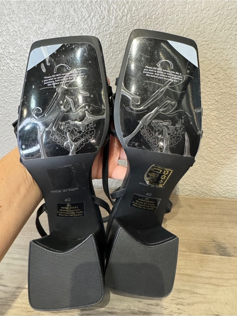 Free People Niki Strappy Block Heel Sandals Black Leather Buckle Size 40